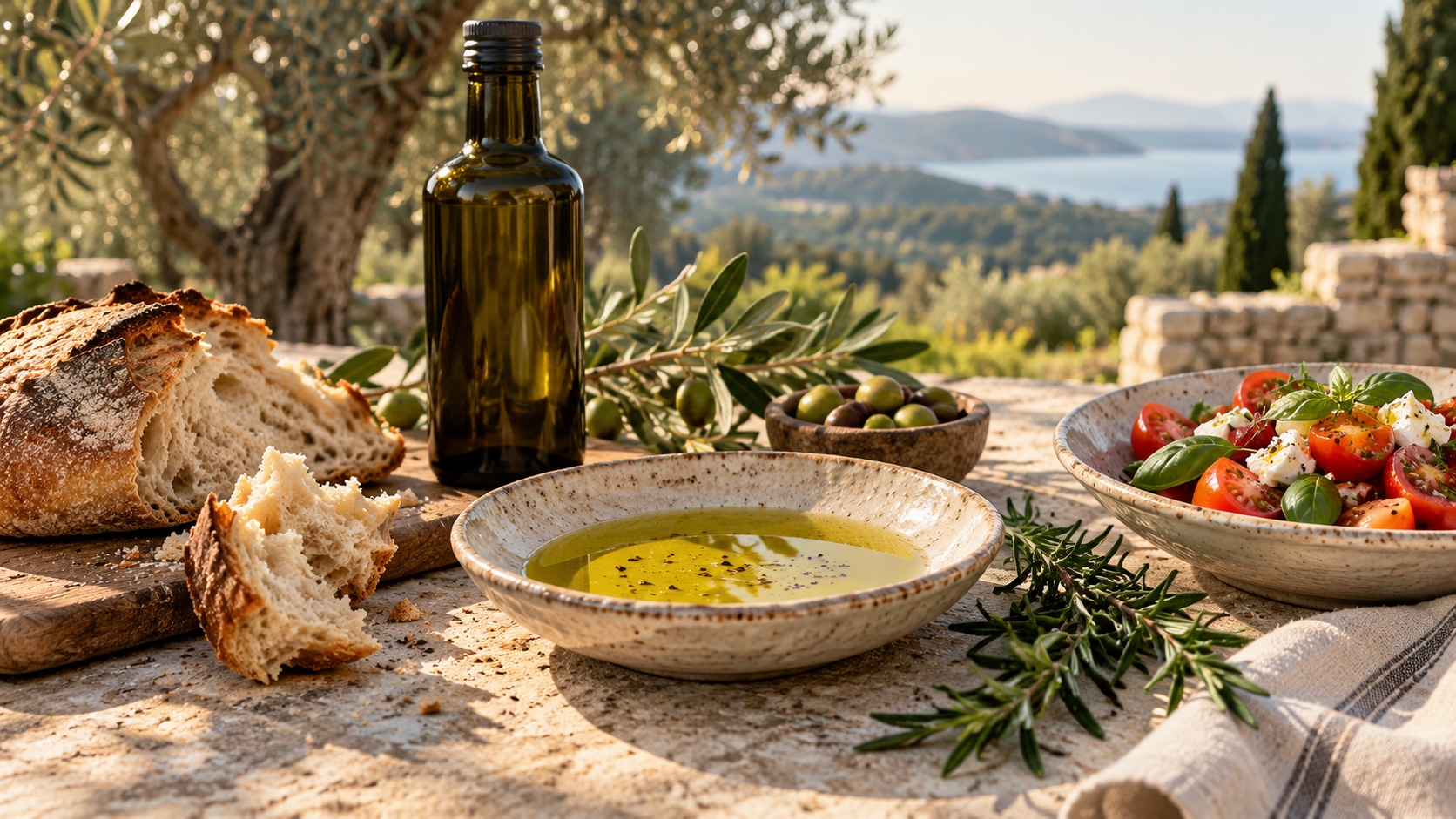 Huile d’olive servie à table